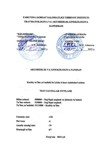 Akusherlik testlar yakuniy uchun eng yangi baza