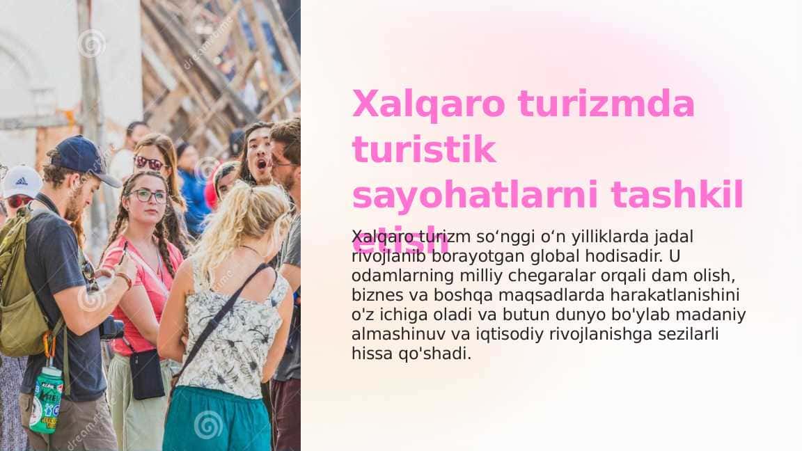 Xalqaro turizmda turistik sayohatlarni tashkil etish