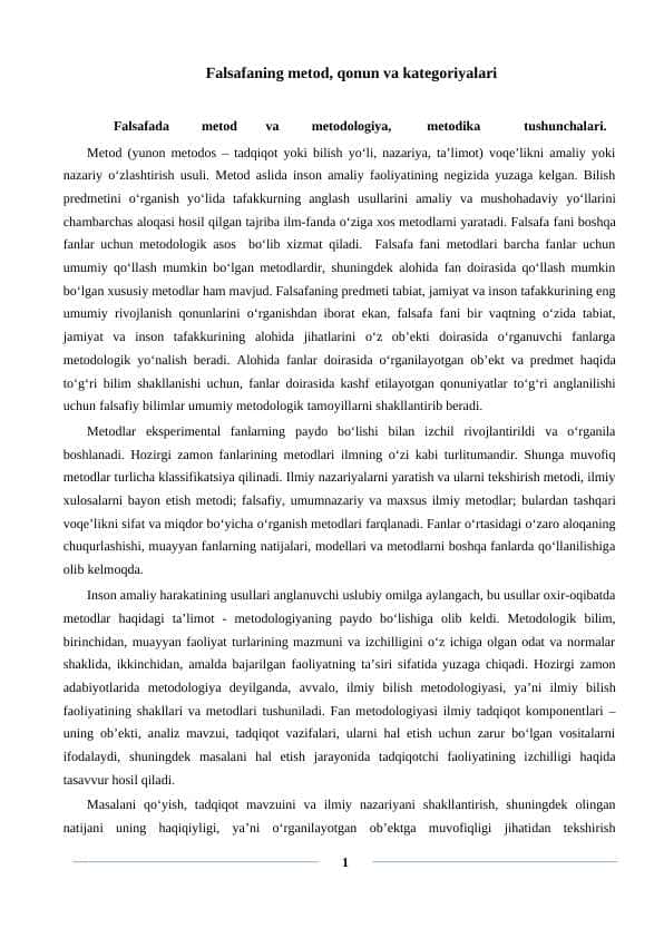Falsafaning metod, qonun va kategoriyalari