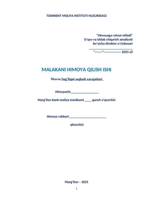 Sog’liqni saqlash xarajatlari bitiruv malaka ishi