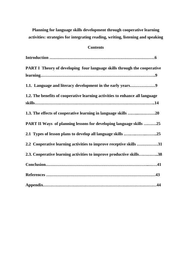 Planning for language skills development through cooperative learning activities