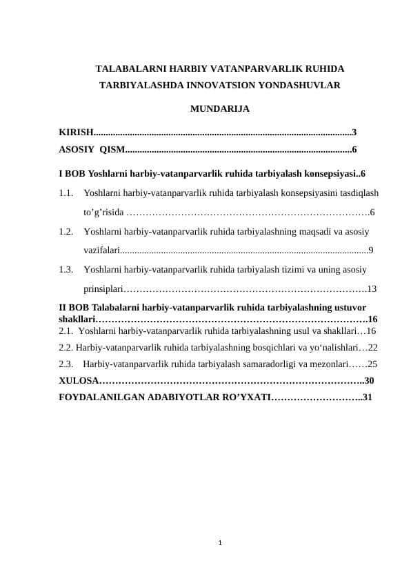 TALABALARNI HARBIY VATANPARVARLIK RUHIDA TARBIYALASH. KURS ISHI