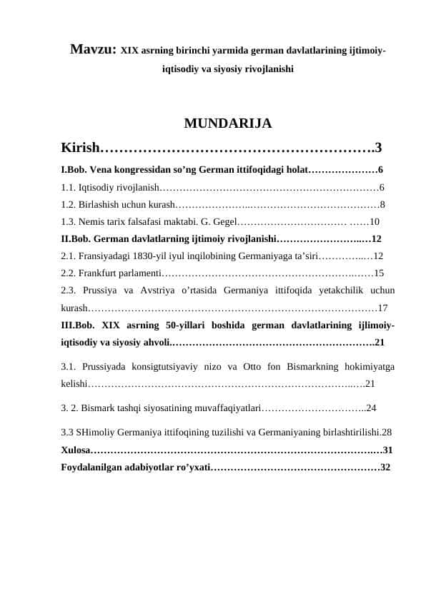 XIX asrning birinchi yarmida german davlatlari