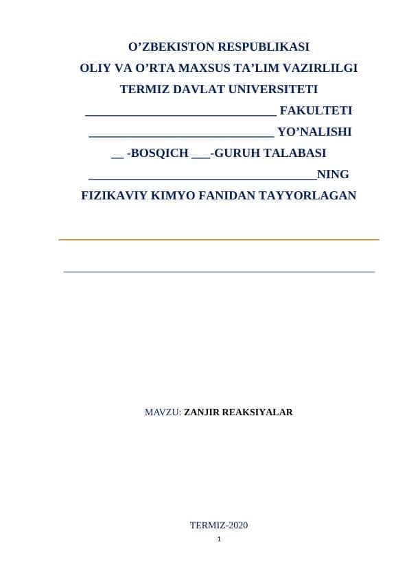 Zanjir reaksiyalari Kurs ishi