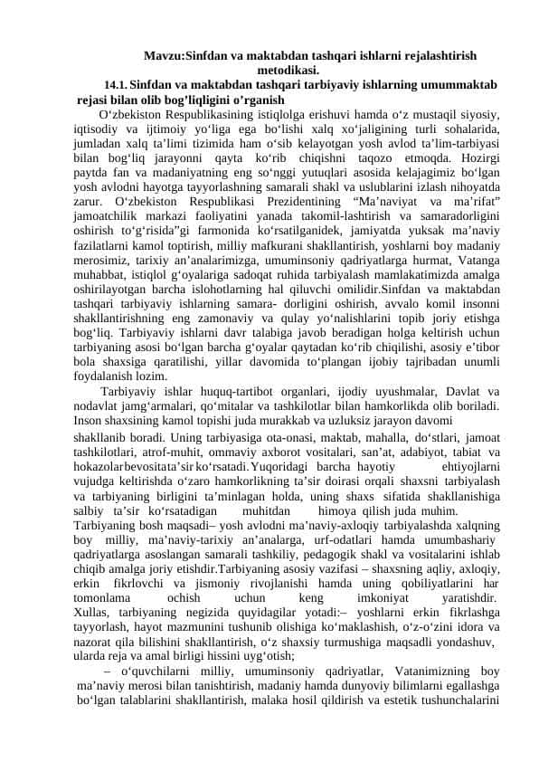 тарбиявий ишлар методикаси