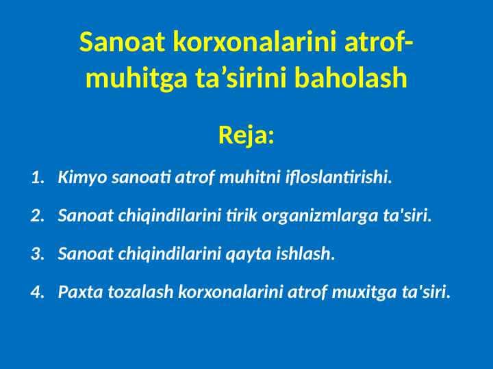 Sanoat korxonalarini atrof-muhitga ta’sirini baholash