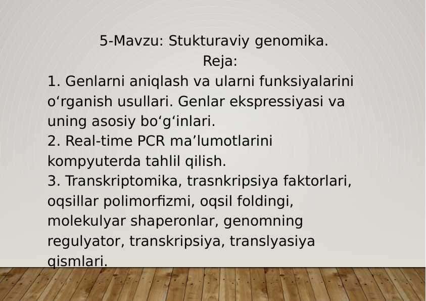 5-Mavzu: Stukturaviy genomika.