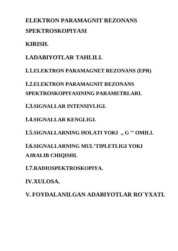 ELEKTRON PARAMAGNIT REZONANS SPEKTROSKOPIYASI