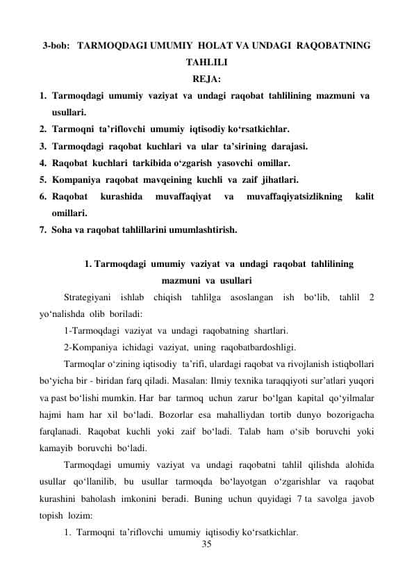 Tarmoqdagi vaziyat v undagi