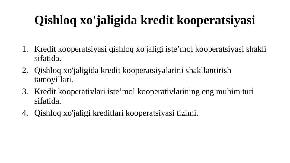 Qishloq xo'jaligida kredit kooperatsiyasi