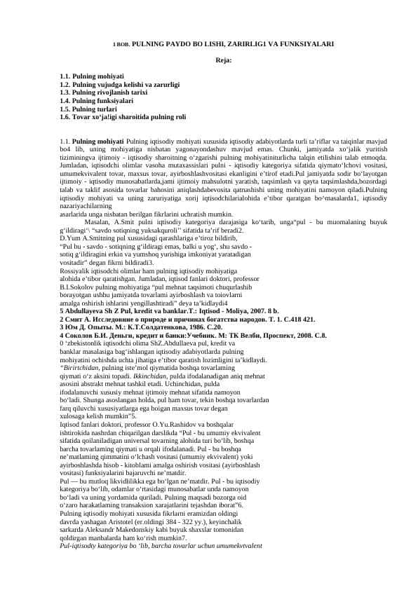 PULNING PAYDO BO LISHI, ZARIRLIG1 VA FUNKSIYALARI