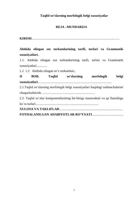 Taqlid soʻzlarning morfologik belgi xususiyatlar