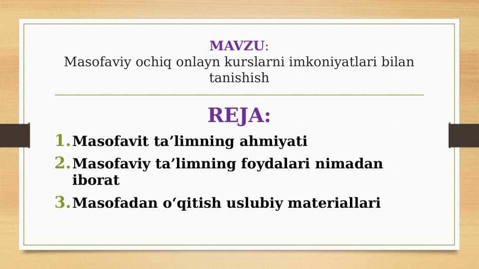 Masofaviy ochiq onlayn kurslarni imkoniyatlari bilan tanishish