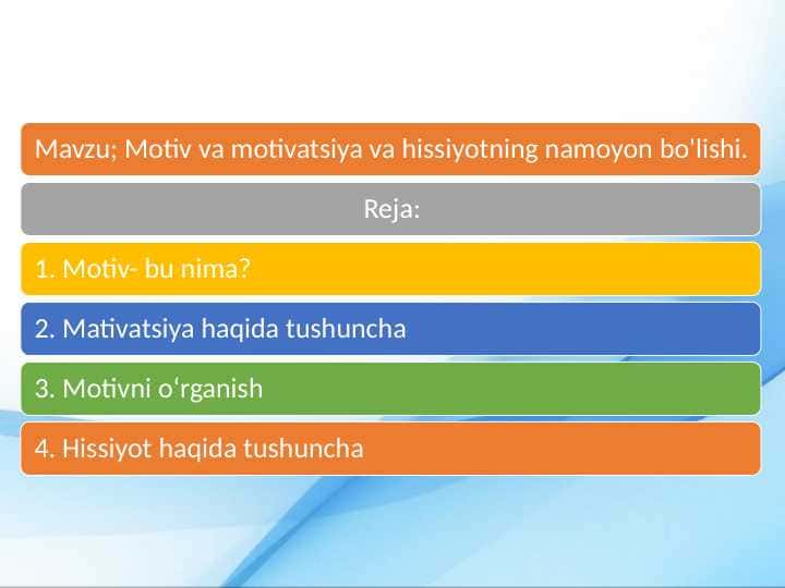 Motiv va motivatsiya va hissiyotning namoyon bo'lishi