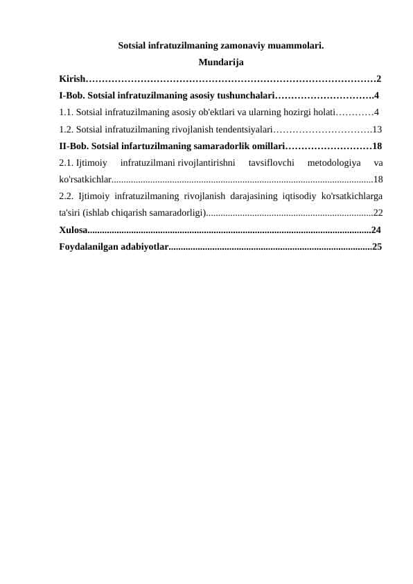 Sotsial infratuzilmaning zamonaviy muammolari.