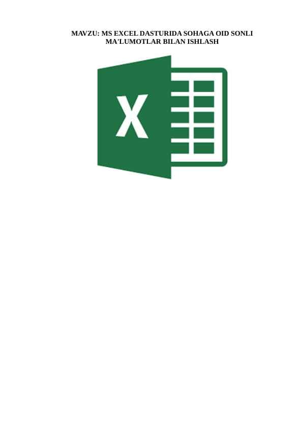 MS EXCEL DASTURIDA SOHAGA OID SONLI MA'LUMOTLAR BILAN ISHLASH