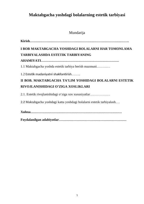 Maktabgacha yoshdagi bolalarning estetik tarbiyasi
