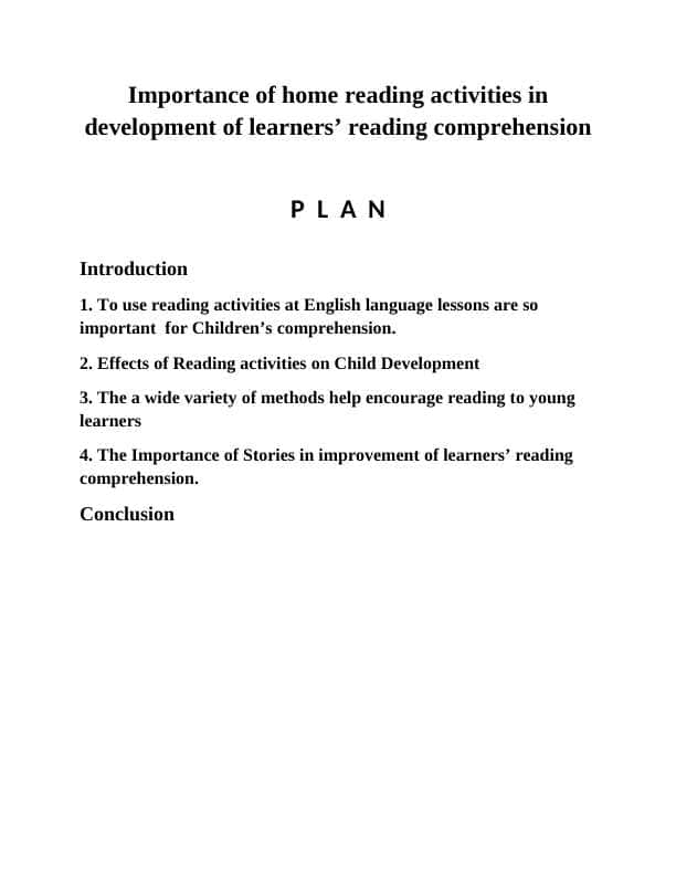 Importance of home reading activities in development of learners’ reading comprehension