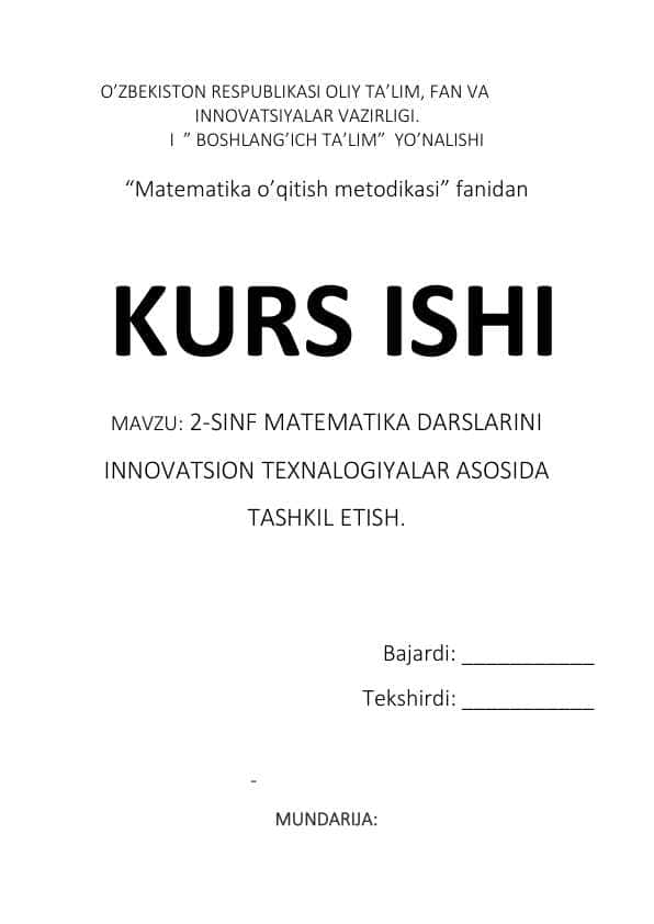 MATEMATIKA DARSLARINI INNOVATSION TEXNALOGIYALAR ASOSIDA TASHKIL ETISH.
