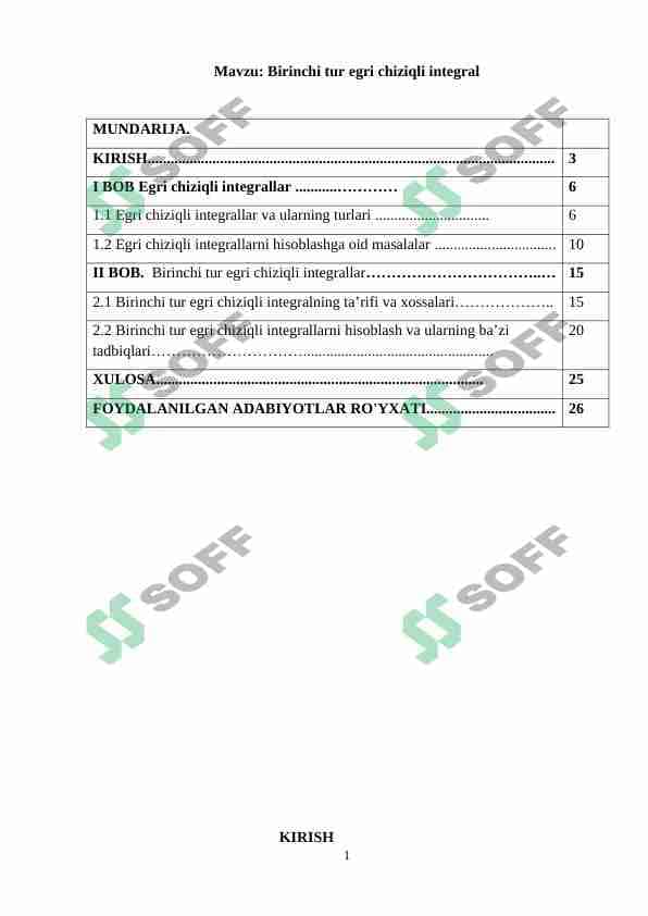Birinchi tur egri chiziqli integral