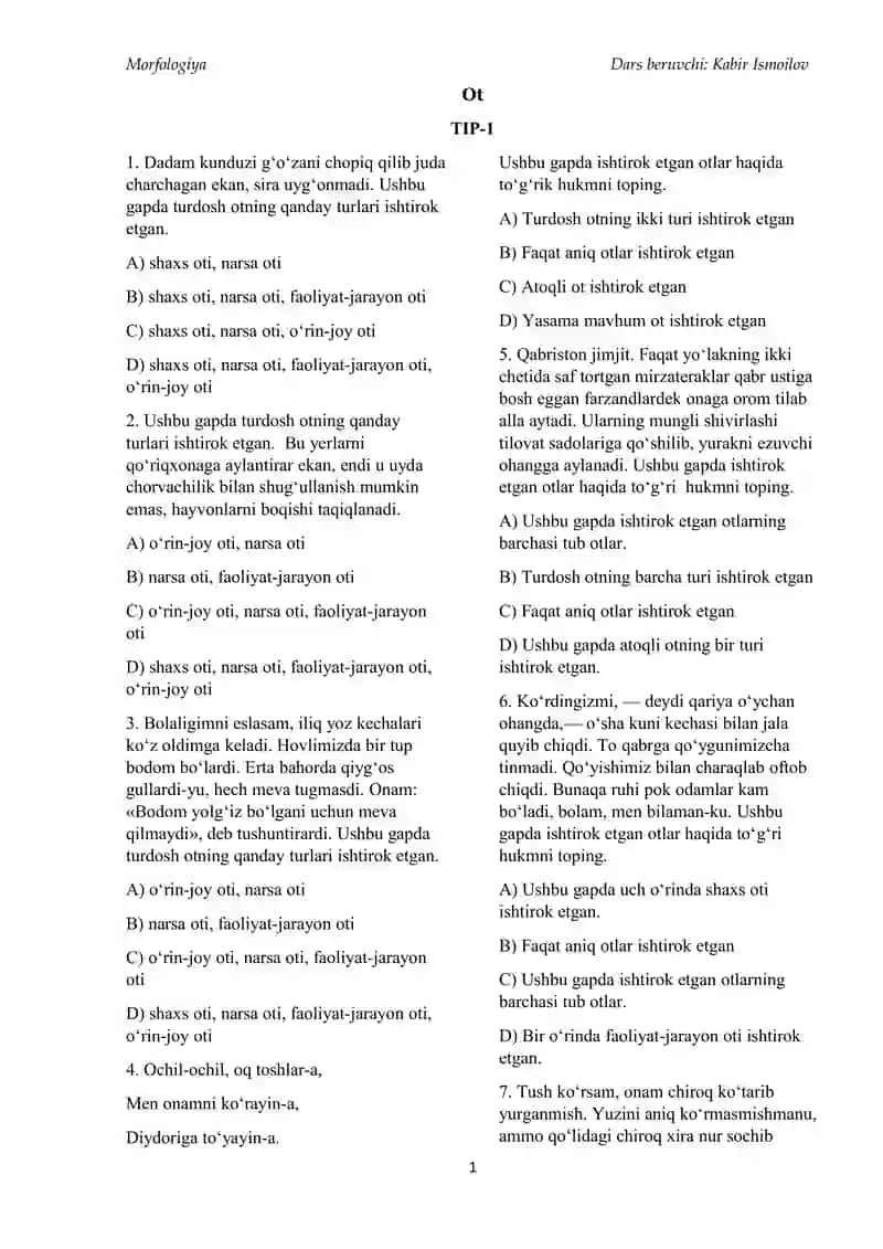 Otning ma'no turlari . (Qollanma)