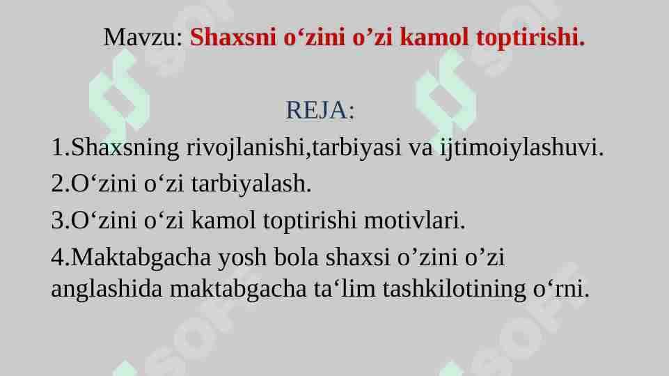 shaxsni o'zini o'zi kamol toptirishi