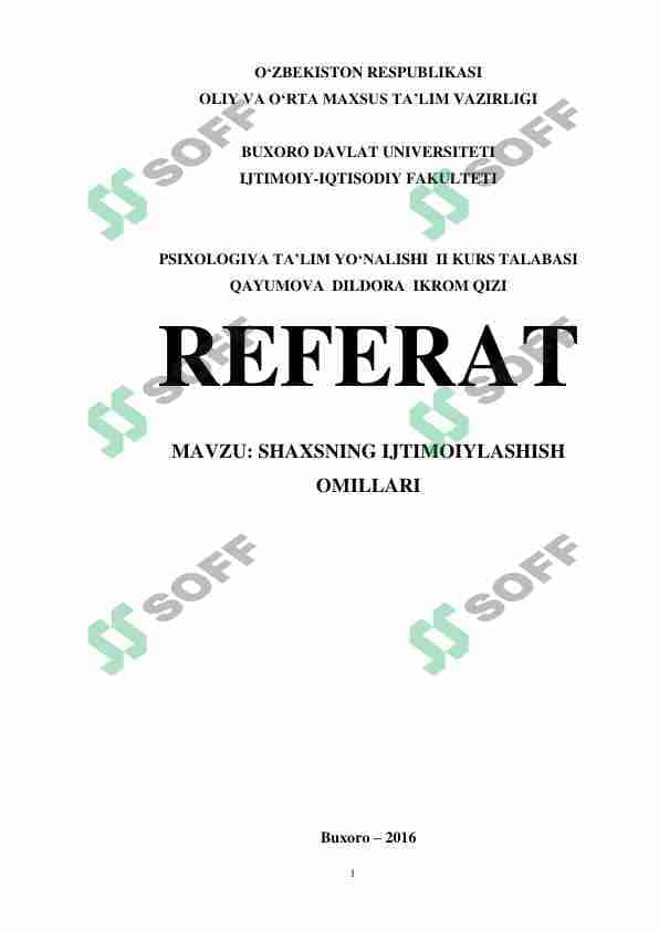 SHAXSNING IJTIMOIYLASHISH OMILLARI