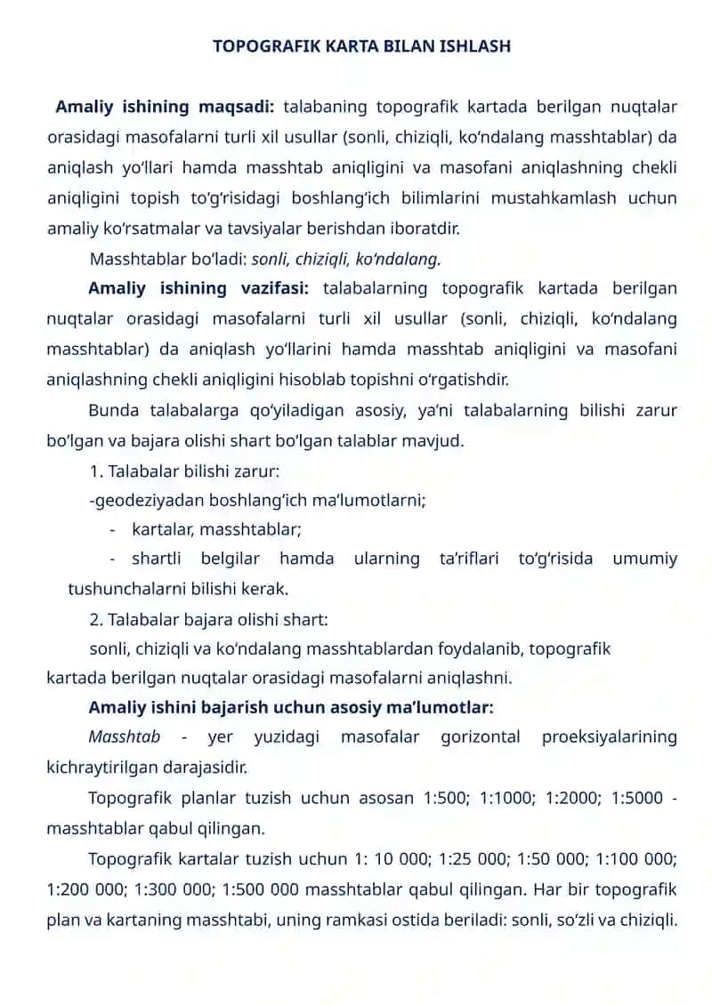 TOPOGRAFIK KARTA BILAN ISHLASH