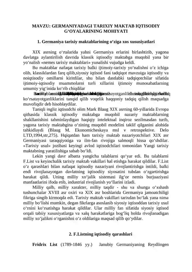 Germaniyadagi tarixiy maktab iqtisodiy g‘oyalari
