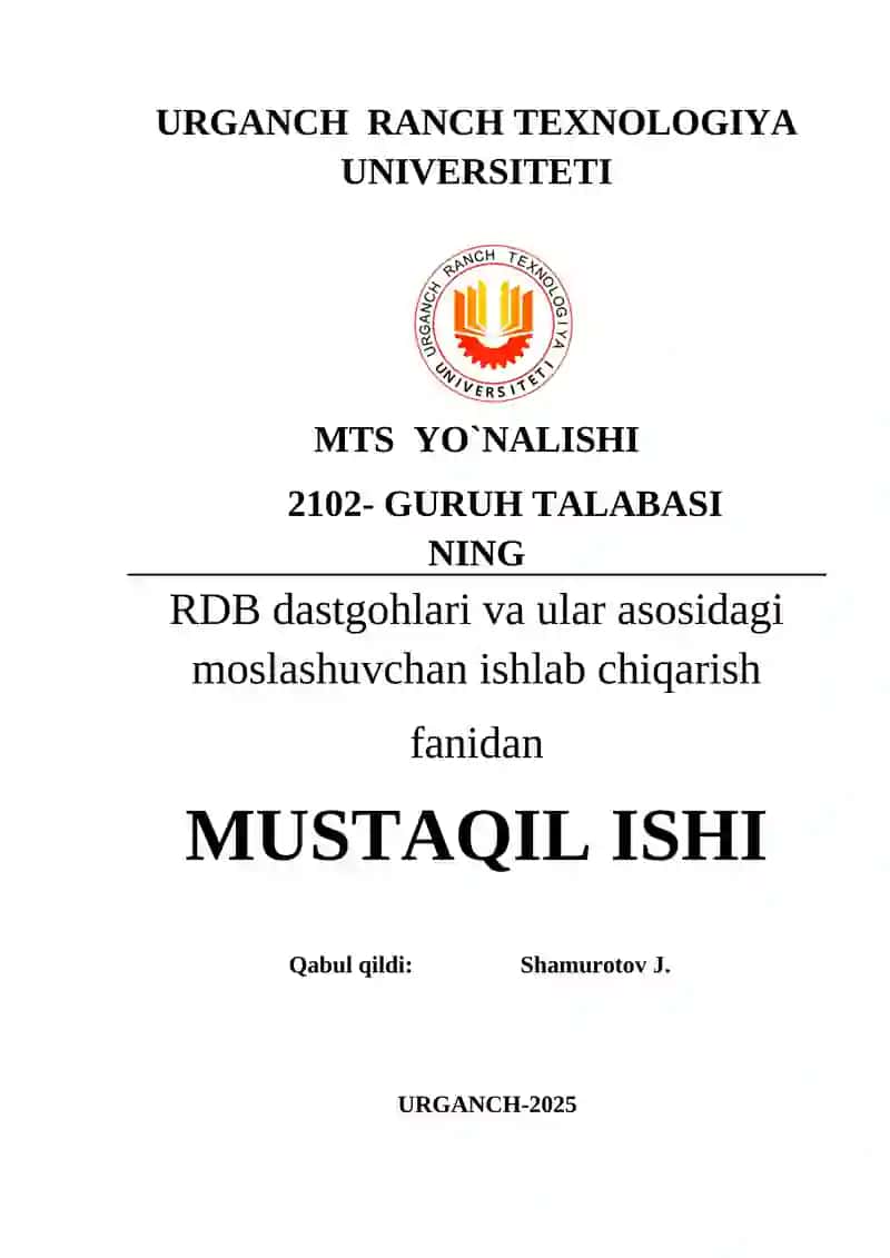 Pozision va konturli RDB texnologik jihozlar uchun boshqarish dasturlarini qo`llash va tayyorlash metodikasi