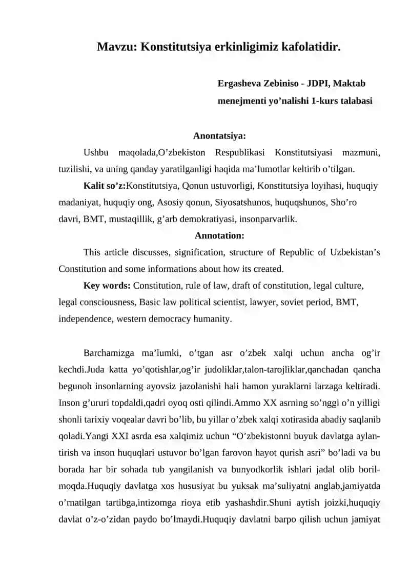O’zbekiston Respublikasi Konstitutsiyasi