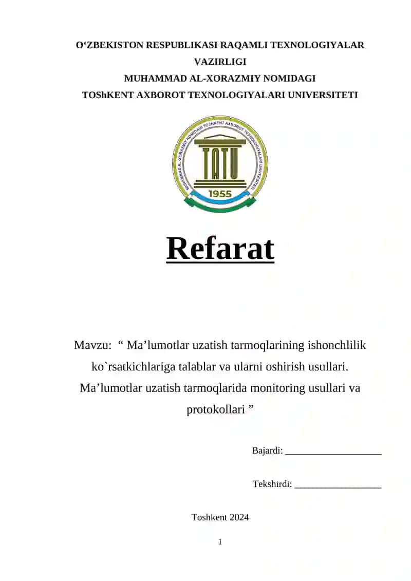 Ma’lumotlar uzatish tarmoqlari va monitoring