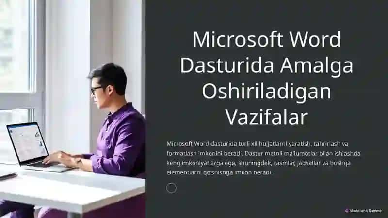 Microsoft Word Dasturida Amalga Oshiriladigan Vazifalar