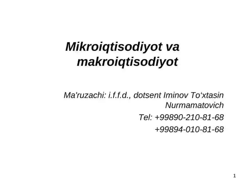 Mikroiqtisodiyot va Makroiqtisodiyot