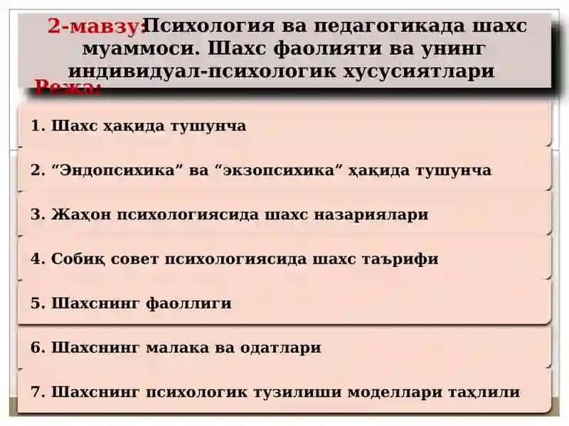 Психология ва педагогикада шахc муаммоси