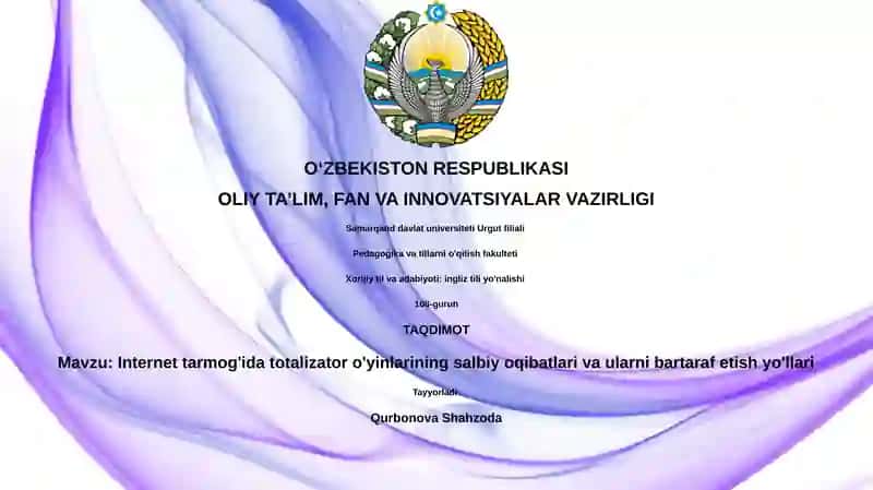 Internet tarmog'ida totalizator o'yinlarining salbiy oqibatlari va ularni bartaraf etish yo'llari