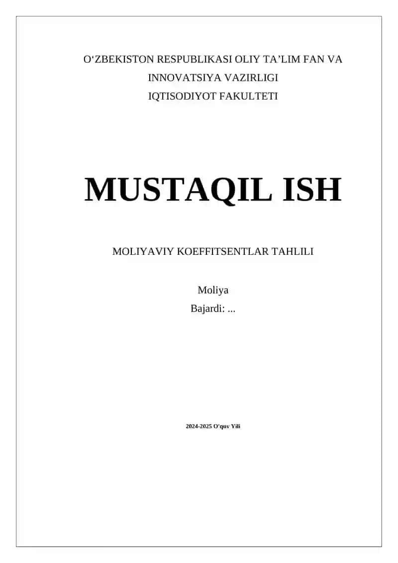 Moliyaviy koeffitsentlar tahlili