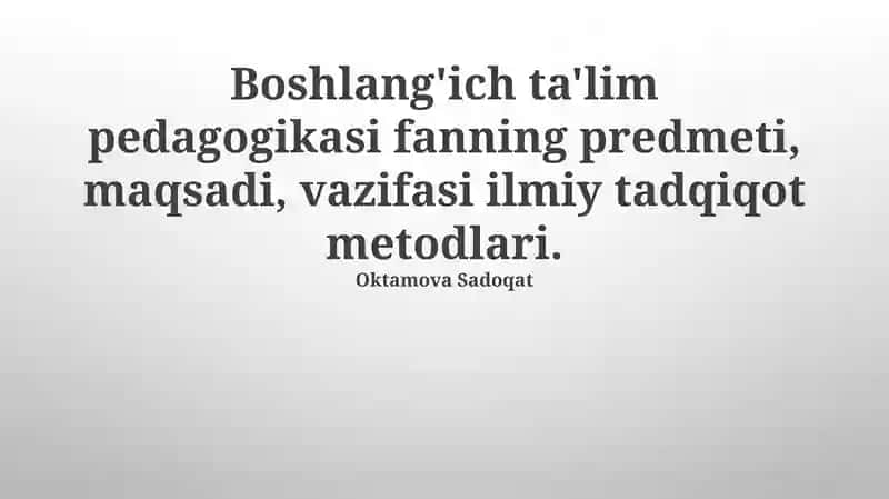 Boshlang'ich ta'lim pedagogikasi