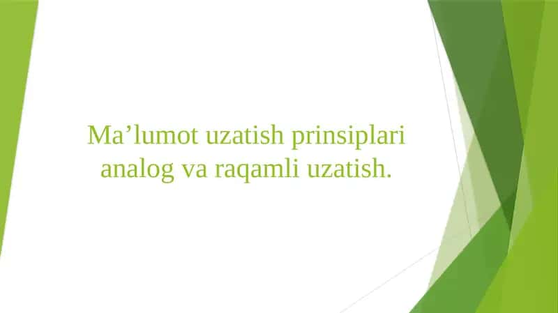 Ma’lumot uzatish prinsiplari analog va raqamli uzatish.