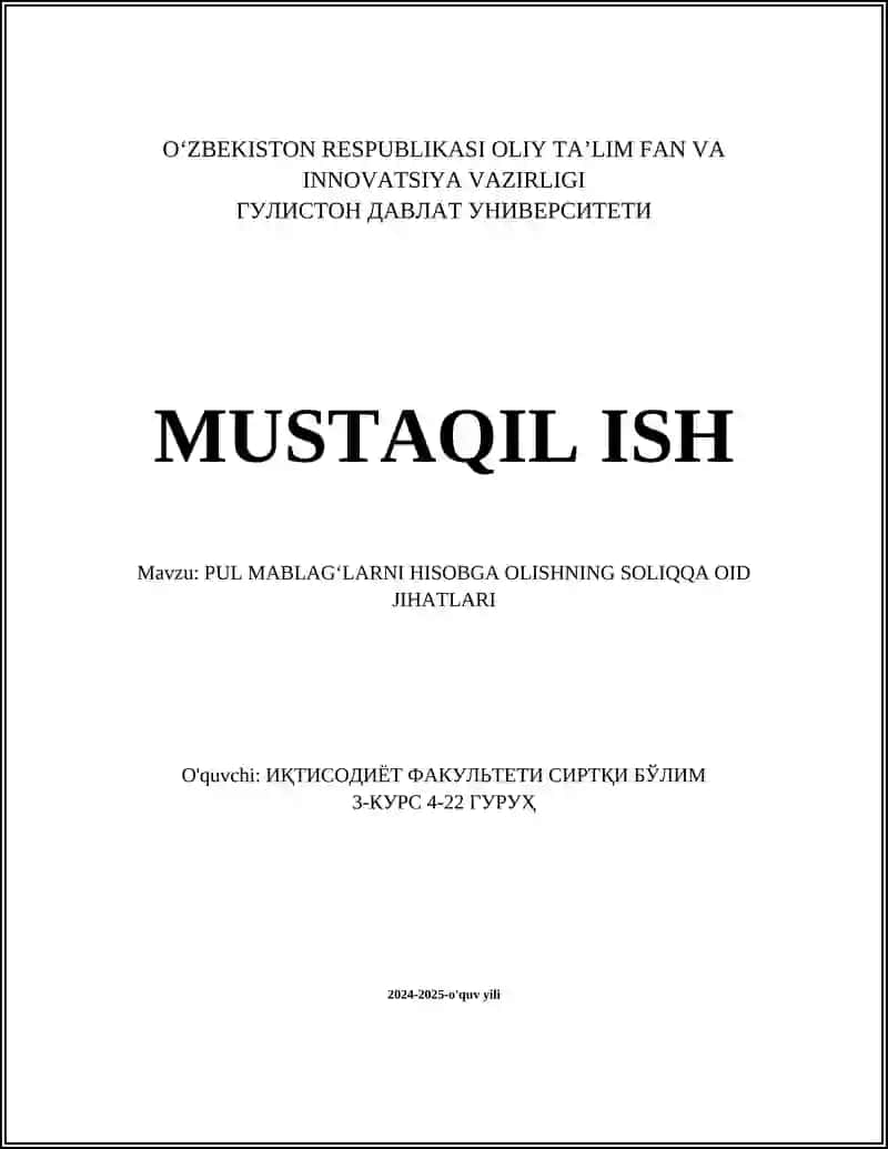 Soliq tamoyillari va pul mablag'larini hisobga olish