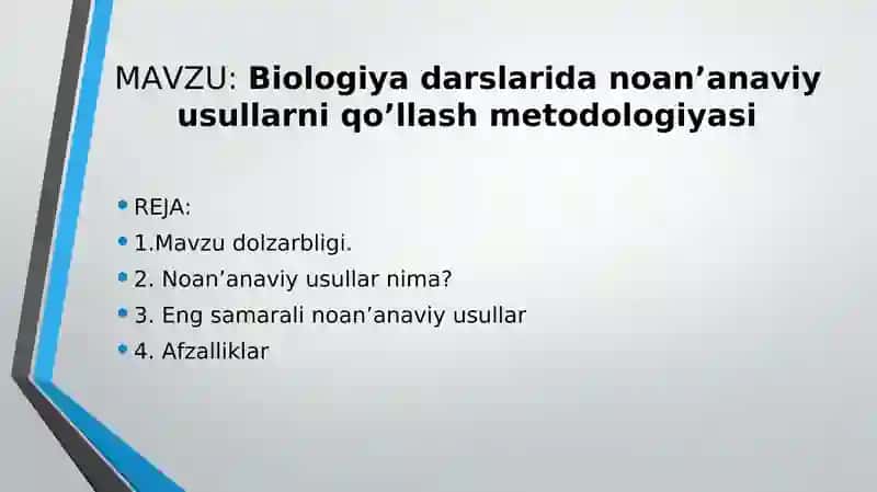 Biologiya darslarida noan’anaviy usullarni qo’llash metodologiyasi