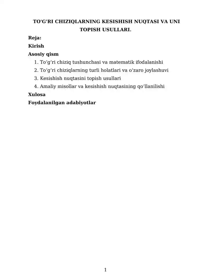 To'g'ri chiziqlarning kesishishi nuqtasi va uni topish usullari