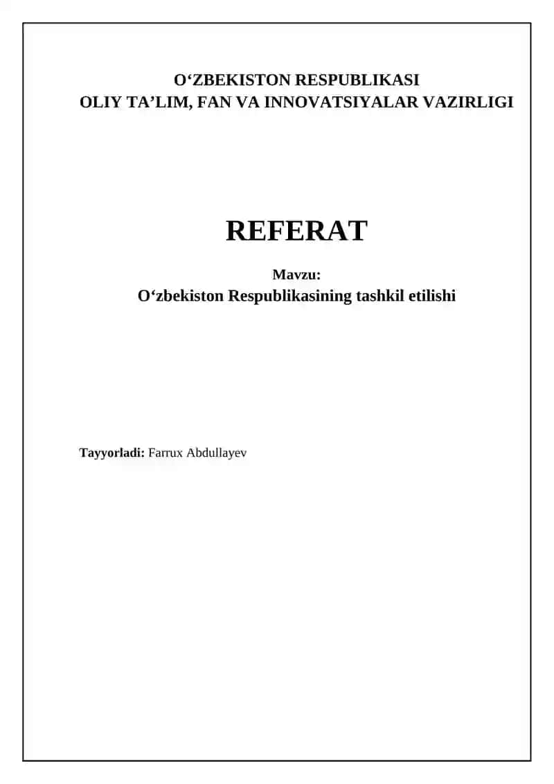 O‘zbekiston Respublikasining tashkil etilishi