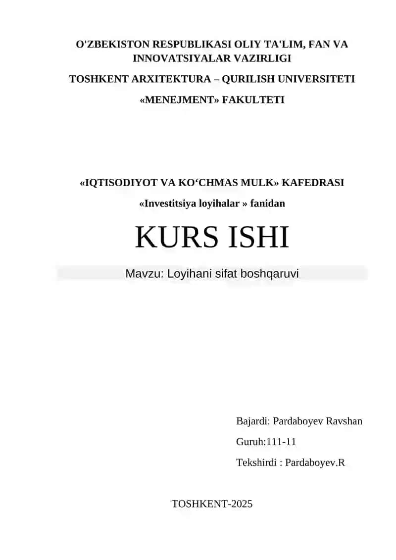 Loyihani sifat boshqaruvi