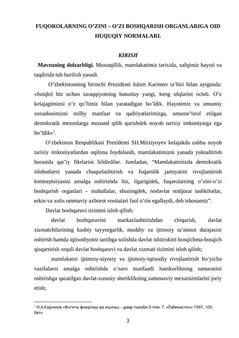 FUQOROLARNING O’ZINI – O’ZI BOSHQARISH ORGANLARIGA OID HUQUQIY NORMALARI