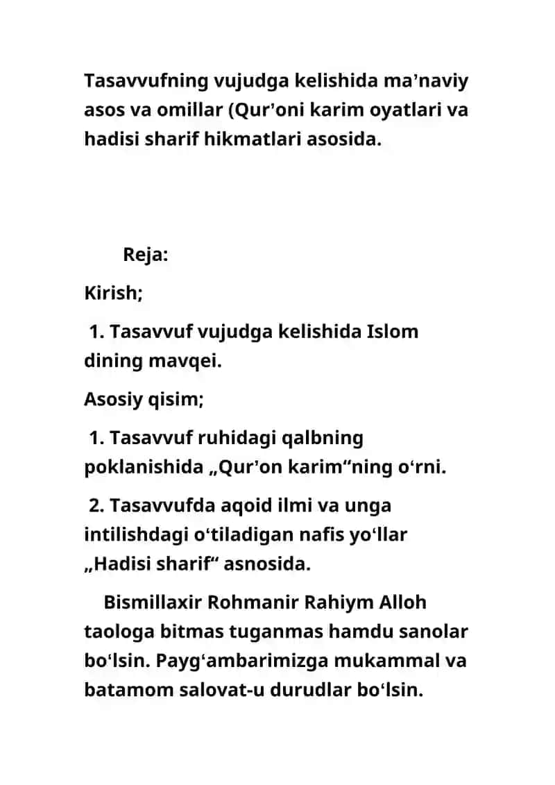 Tasavvufning vujudga kelishida maʼnaviy asos va omillar