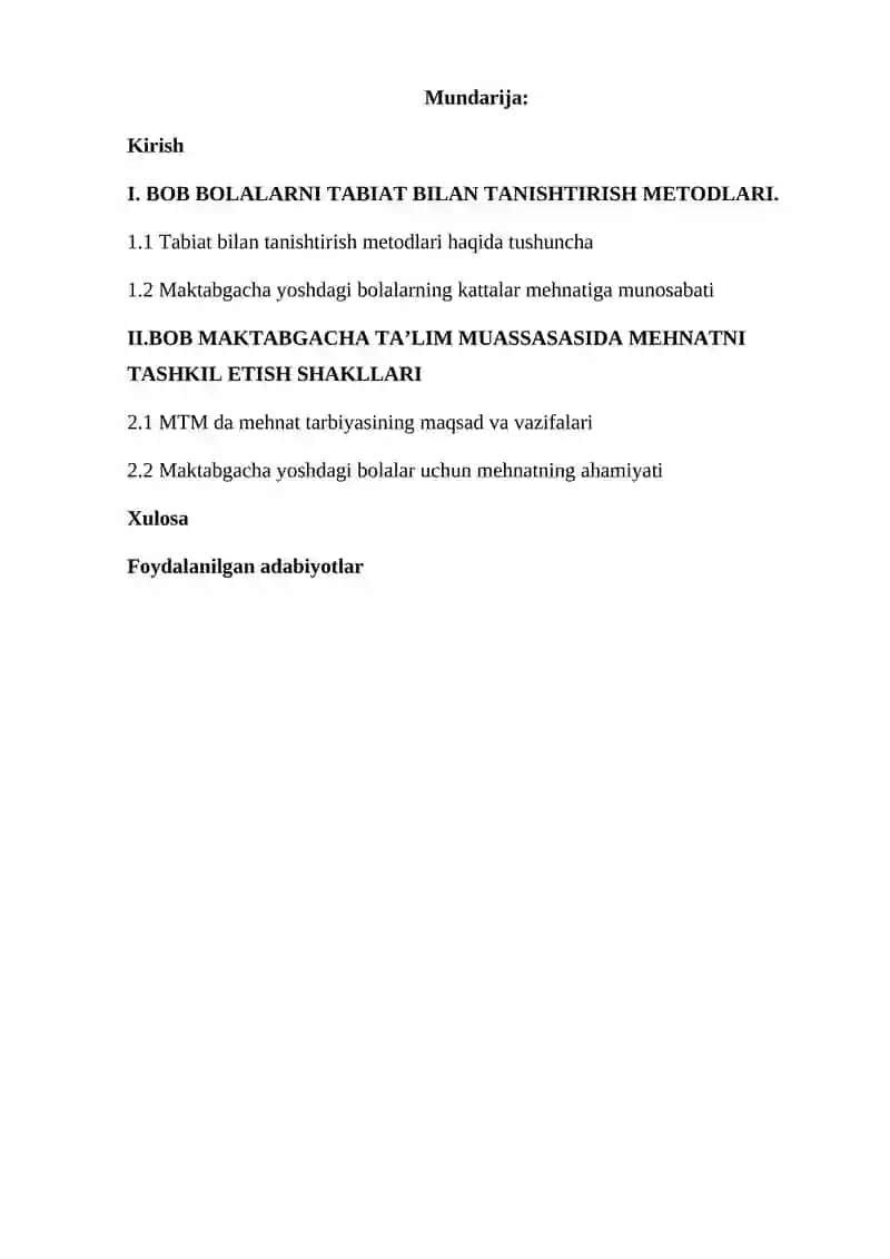 BOLALARNI TABIAT BILAN TANISHTIRISH METODLARI.