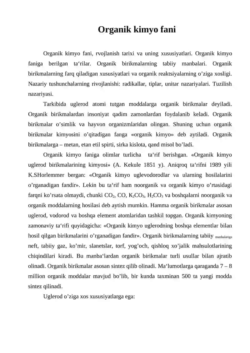 Organik kimyo fani