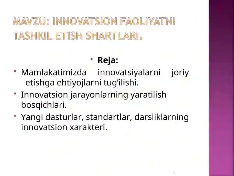Innovatsiyalar va ularning yaratilish bosqichlari