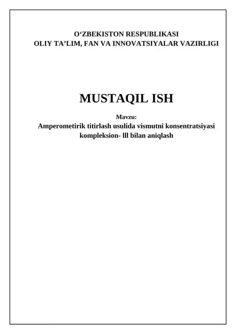 Amperometrik Titrlash Asoslari va Bismut (III) bilan Kompleks Hosil Bo'lish Mexanizmi